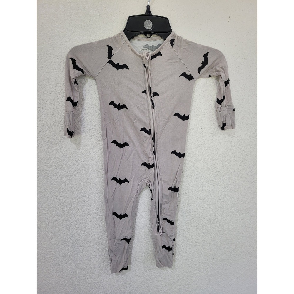 Forever French Bamboo Bat Print Sleeper Grey Black 6-12M Halloween Romper #9